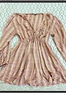 WESTSIDE Plaid V-Neck Mini Dress