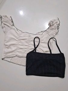 Chic Ruched Crop Top & Striped Camisole Set