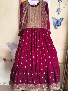 Elegant Burgundy Tiered Gown