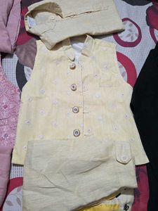 kid's Pink Kurta Set with Nehru Jacket