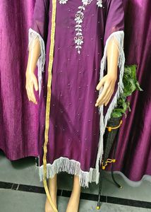 Elegant Purple Embellished Kaftan Gown