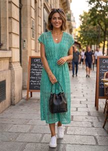 Pintresty Green Crochet Cover-Up Dress