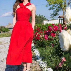 Vibrant Red Halter Neck Maxi Dress