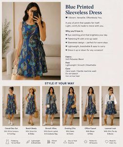 Vibrant Blue Paisley Print Sleeveless Dress