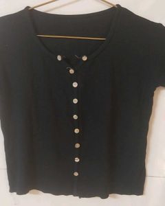 Classic Black Button-Up Crop Top