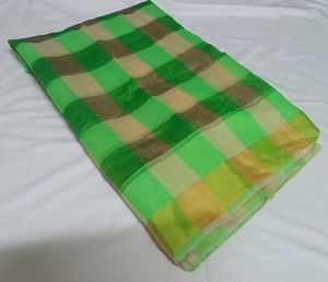 Vibrant Green Checkered Saree