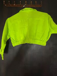 Lime Green Cropped Denim Jacket