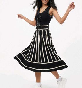 Black & White Striped Knit Midi Dress