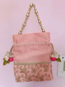 Peach Colour Embroidery Potli Bag