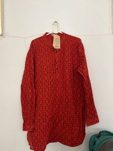 Men's Red Geometric Print Kurta