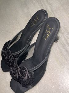 Elegant Black Rose Heel Sandals
