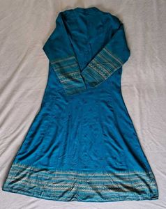 Teal Kurta with Embellished Neckline