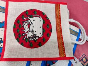 5 pieces New Jute Bags with Traditional Print