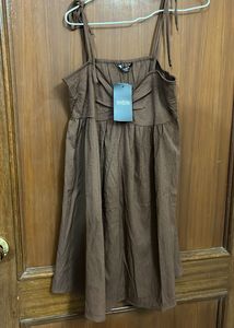 Chic Brown Tie-Strap Babydoll Dress