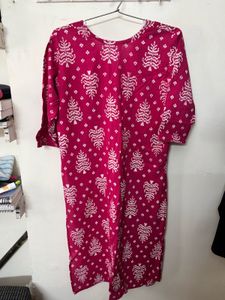 Vibrant Pink Printed Cotton Kurta