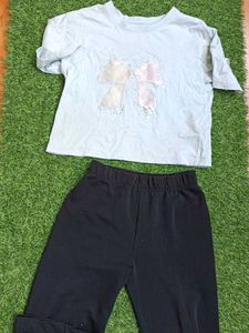Cute Bow T-Shirt and Leggings Set