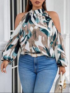 Stylish Abstract Print Cold Shoulder Top