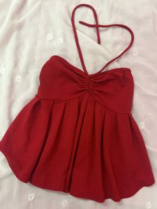 Vibrant Red Smocked Halter Top