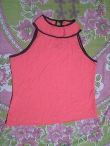Coral Sleeveless Top with Collar Detail