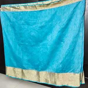 Blue Saree with Gold Border, matching blouse