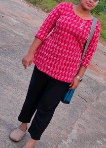 Vibrant Red Printed short Kurta