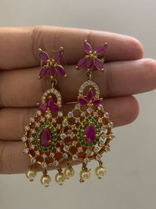 Stunning Ruby and Pearl Dangle Earrings