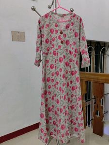 Floral Printed Aline Kurti Pink Color