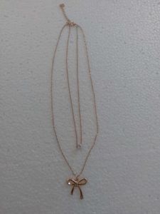 Gold Bow &amp; Gem Double-layered Necklace