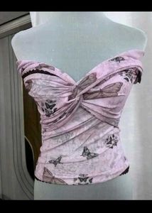 Off-Shoulder Butterfly Print Top