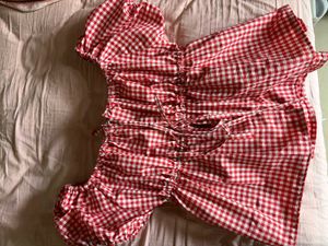 Red Gingham Off-Shoulder Top