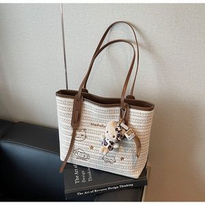 Cute Straw Tote Bag with Charm