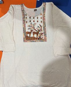 White Kurta with Deer Embroidery
