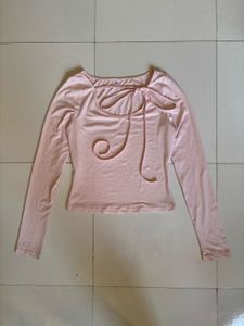Cute Pink Long Sleeve Tie-Front Top