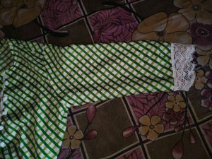 New Green Checkered Kurta with Lace Trim