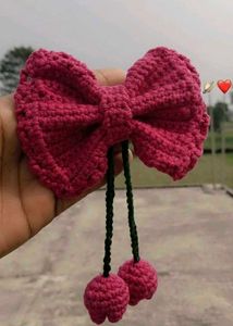 Handmade Crochet Cherry Bow Hair Clip