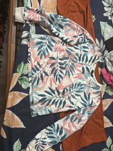 Leaf Print Top &amp; Wide Leg Pants Set