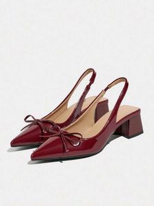 Chic Burgundy Slingback Bow Heels