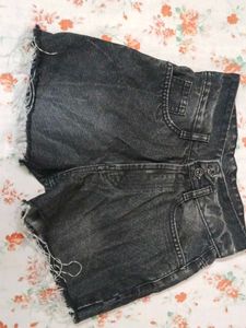 Distressed Black Denim Shorts