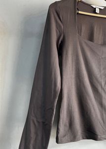 H&amp;M Brown Long Sleeve Square Neck Top