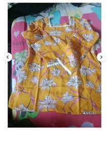 Yellow Floral Print Kurta with Bell Sleeves