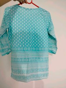 Blue Printed Tassel Neck Kurta