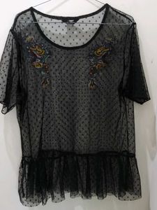 Sheer Black Polka Dot Embroidered Top