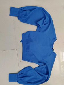 Blue Balloon Sleeve Crop Top