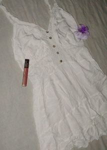 White Lace Trim Cami Dress