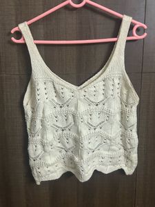Cream Knit V-Neck Cami Top