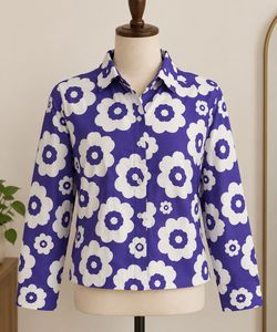 Purple Floral Button-Up Long Sleeve Top