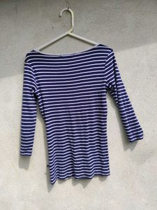 Navy and White Striped 3/4 Sleeve Top