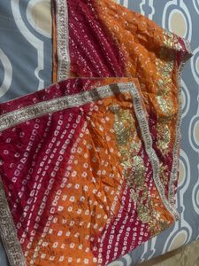 Vibrant Bandhani Dupatta with Golden Border