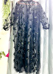 Sheer Black Floral Overlay Dress