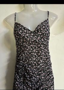 Floral Ruched Mini Dress with Ruffle Hem